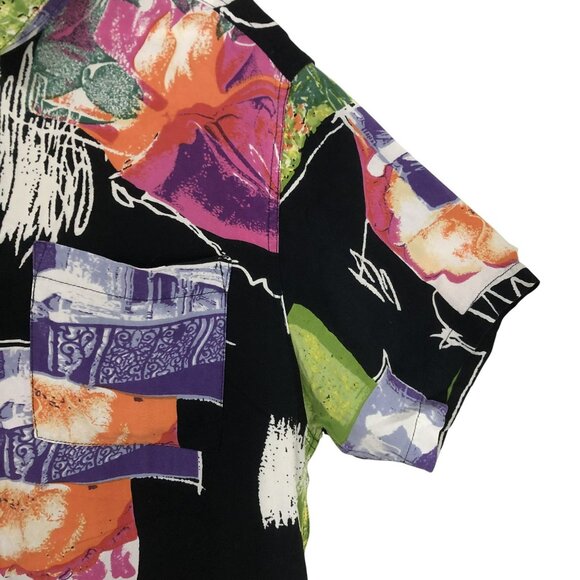 Rollas Shirt Vintage-Inspired Abstract Floral Button-Up Size M Casual Top - Picture 4 of 10